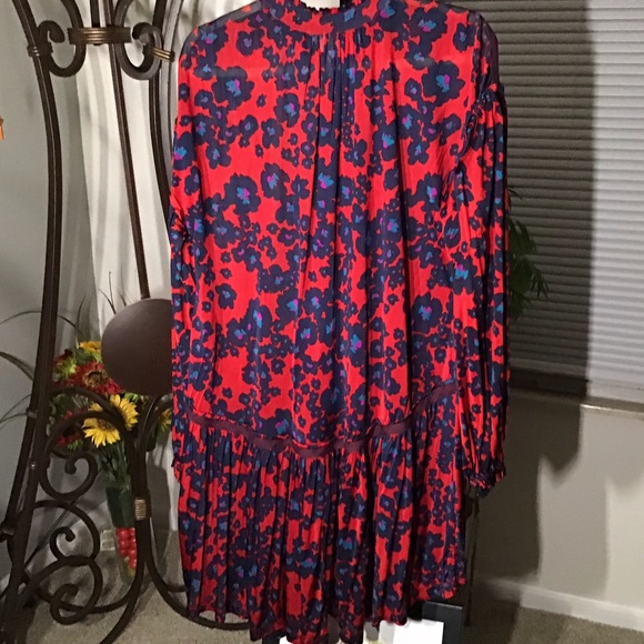 FREE PEOPLE PRE-LOVED AUTHENTIC RED & BLUE FLORAL LONG SLEEVES DRESS/TUNIC DRESS - Picture 3 of 11